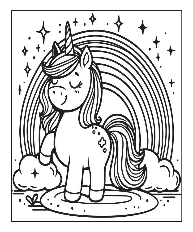 cute unicorn coloring page for kids vector