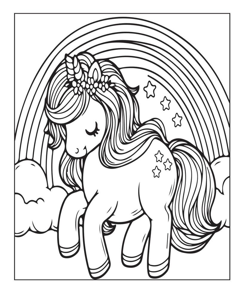 cute unicorn coloring page for kids vector