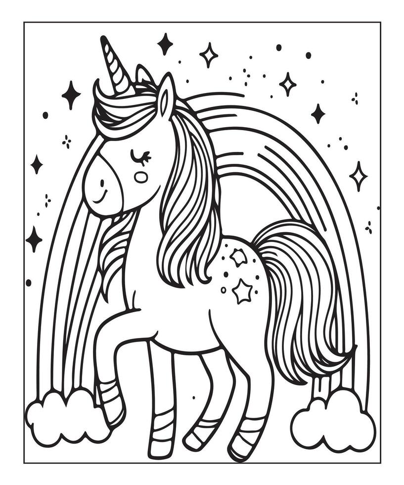 unicorn coloring page vector