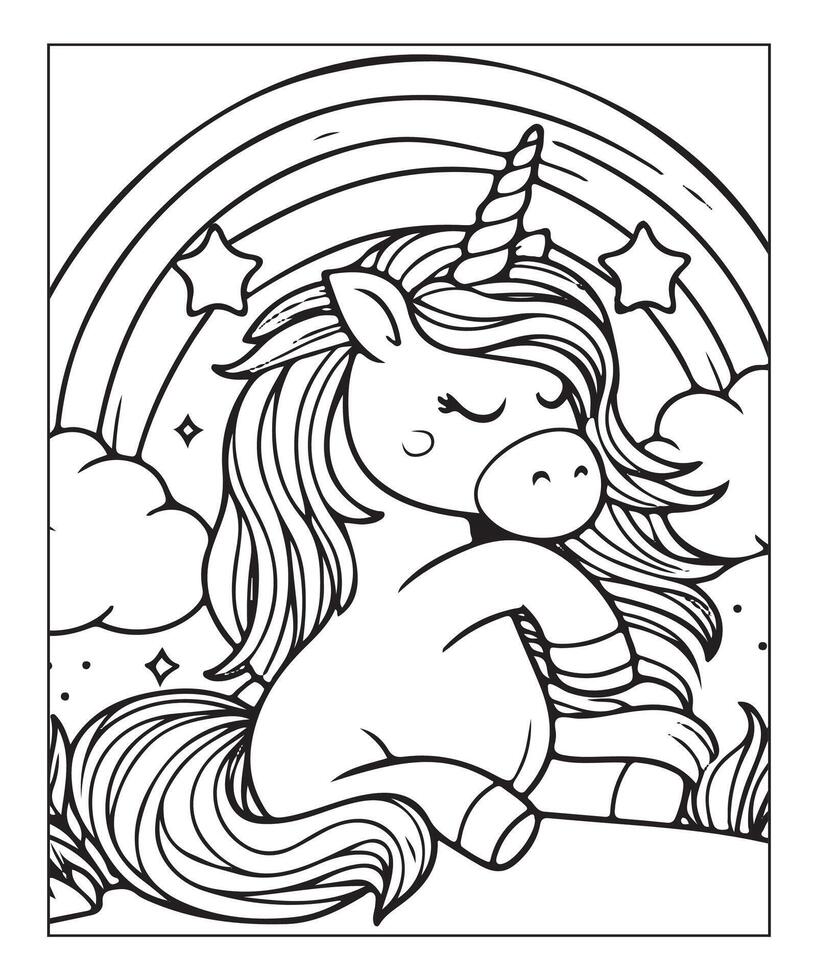 unicorn coloring page vector