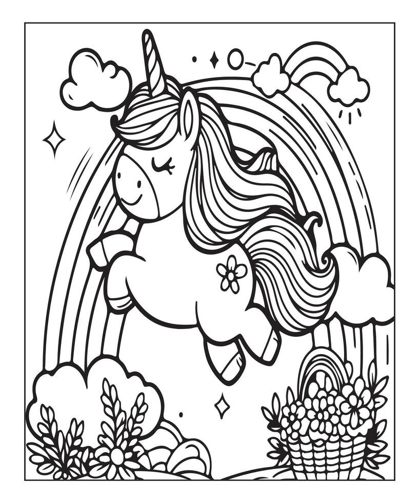 unicorn coloring page for kids vector