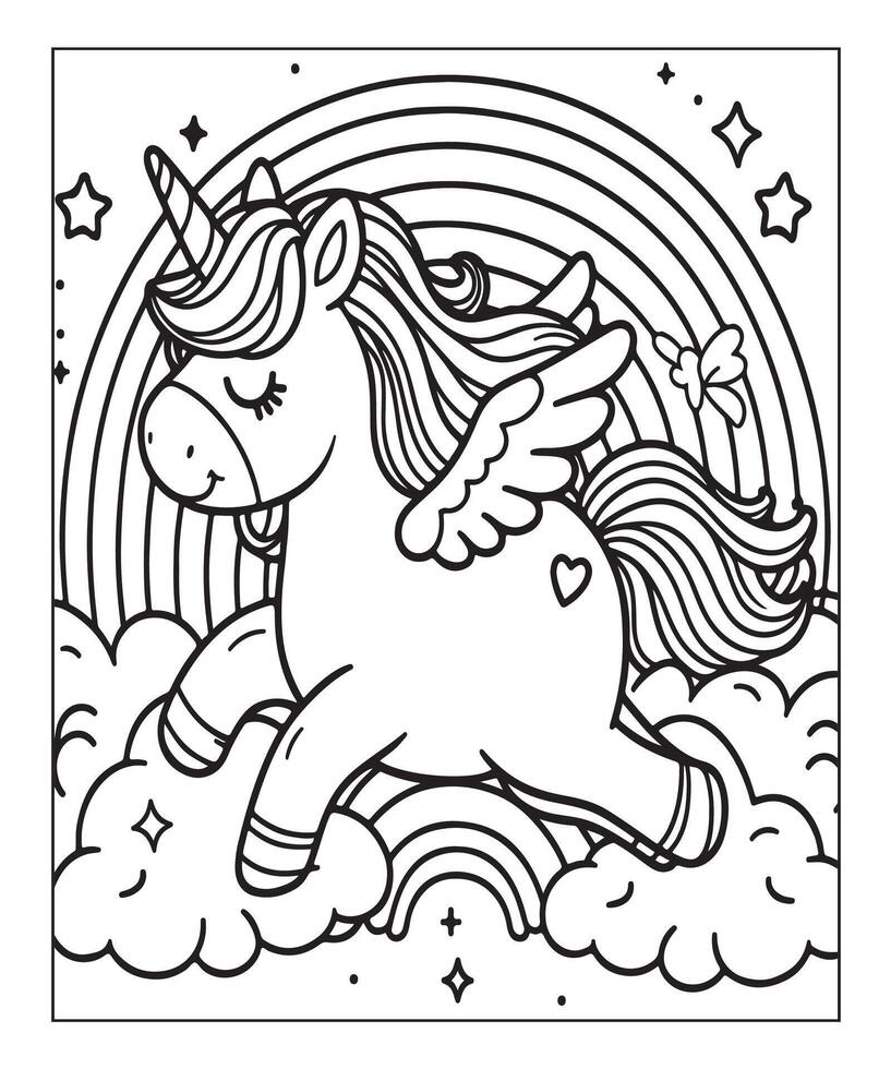 cute unicorn coloring page for kids vector