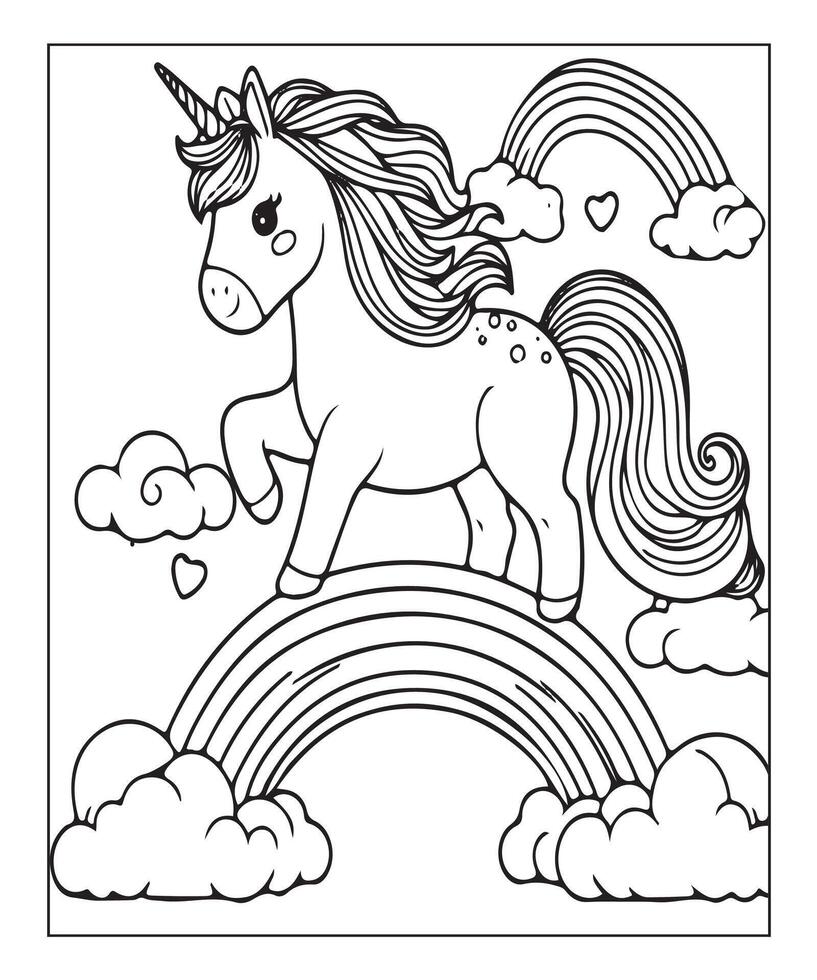 unicorn coloring page for kids vector
