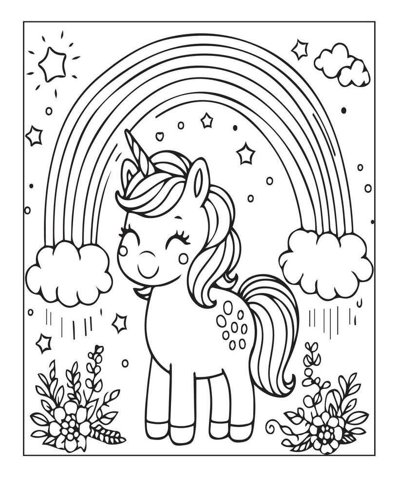 unicorn coloring page for kids vector