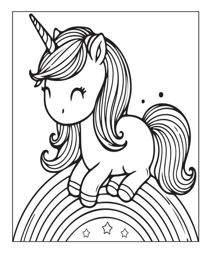 unicorn coloring page vector