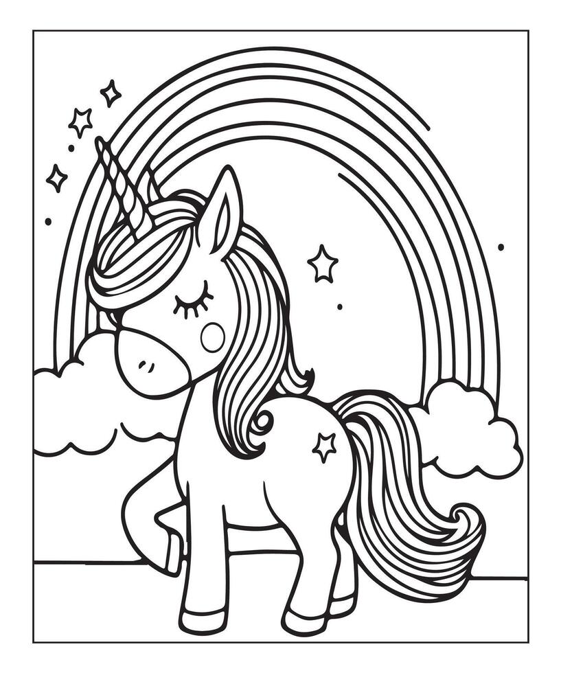 unicorn coloring page for kids vector