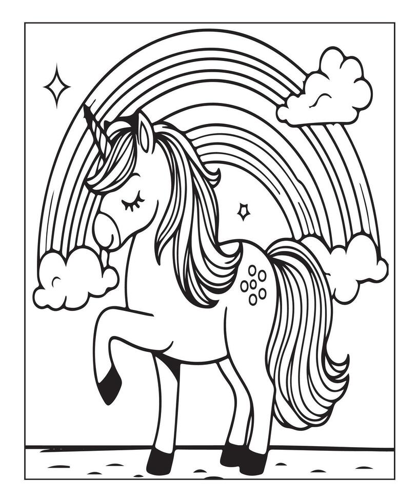 unicorn coloring page vector