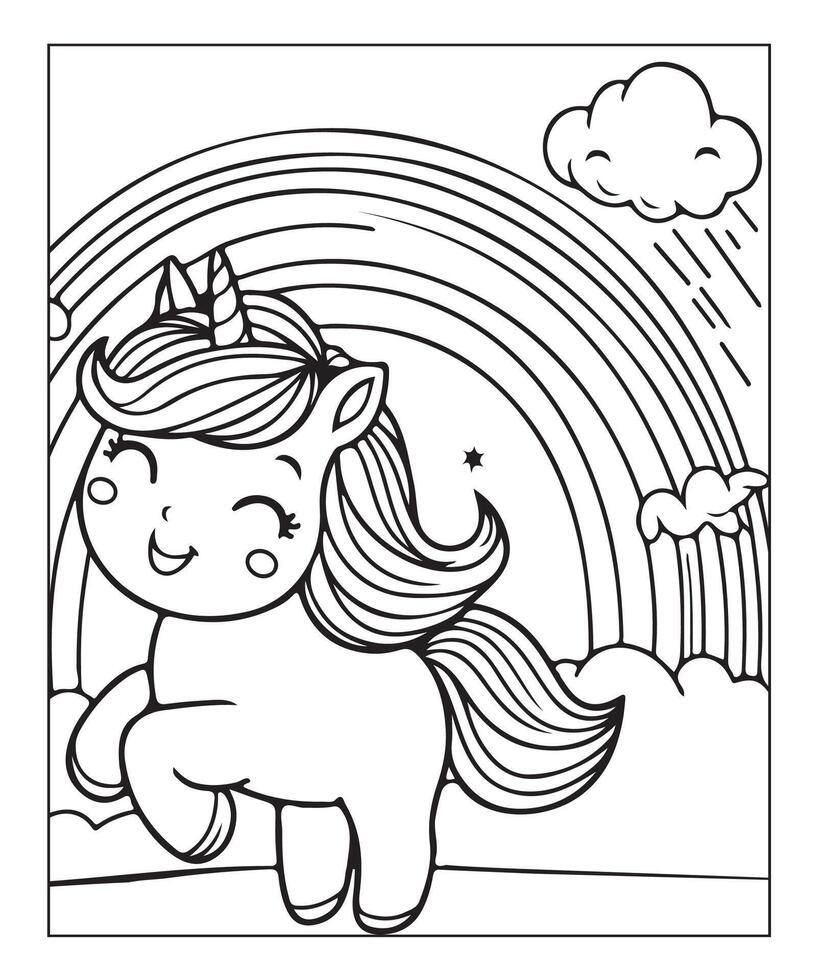 unicorn coloring page vector
