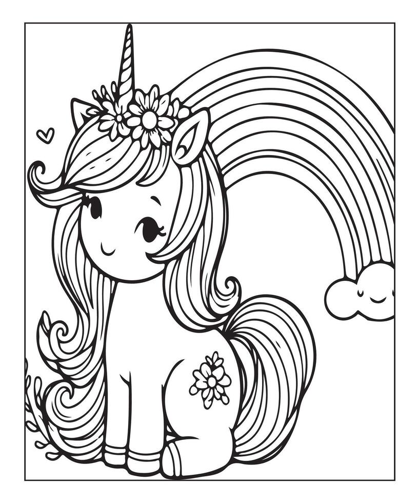 cute unicorn coloring page for kids vector
