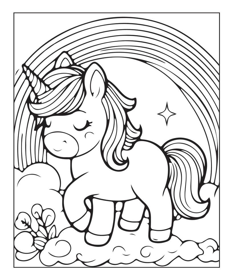 cute unicorn coloring page for kids vector