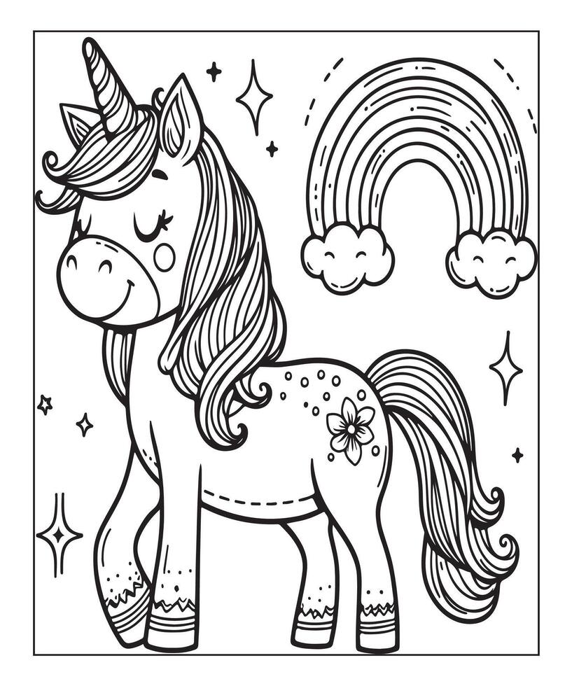 unicorn coloring page for kids vector