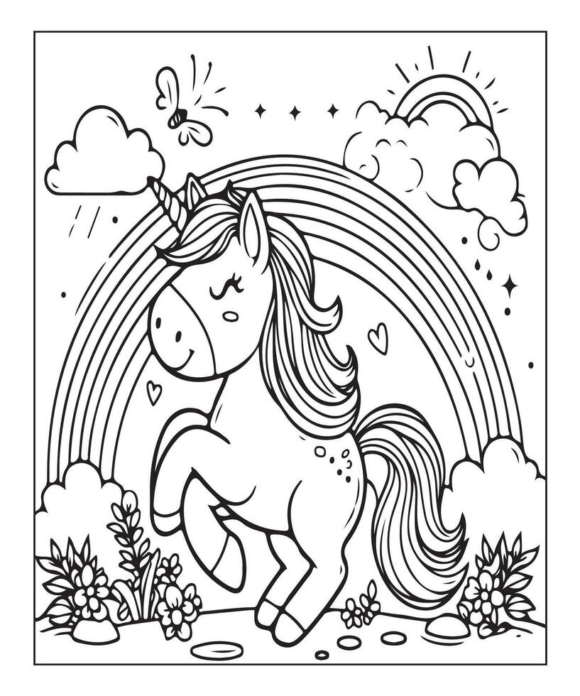 unicorn coloring page for kids vector