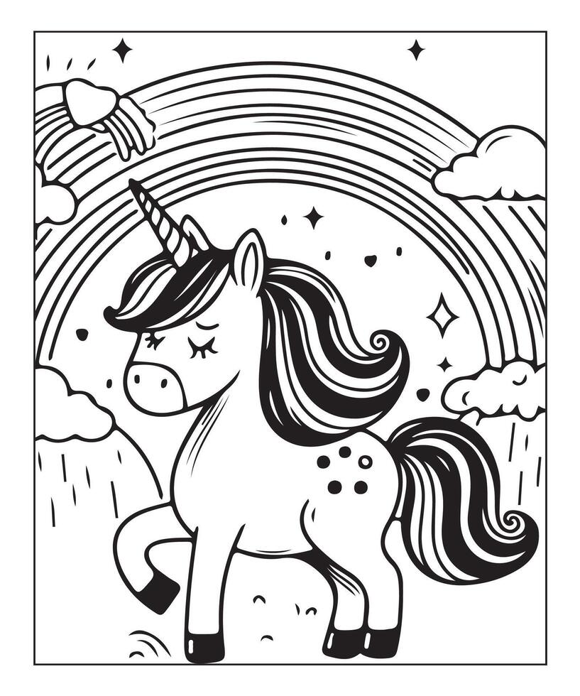 unicorn coloring page for kids vector