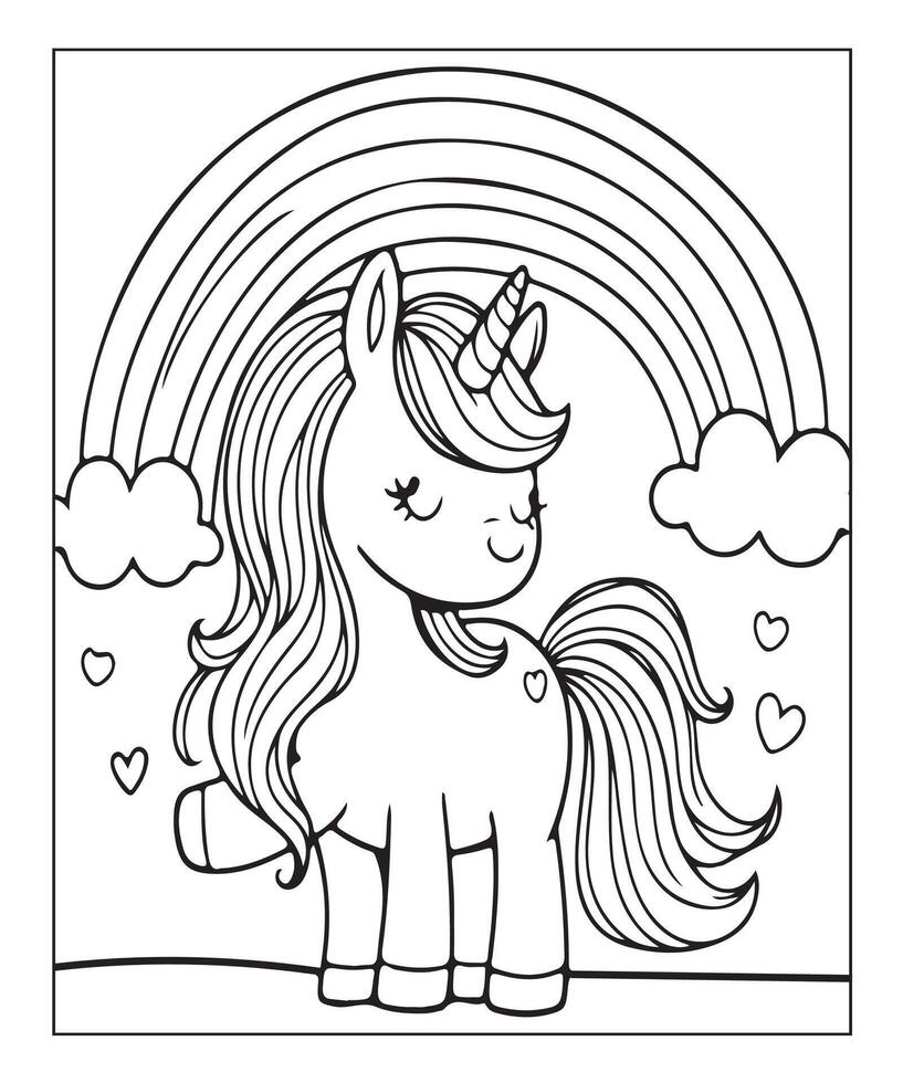 cute unicorn coloring page for kids vector