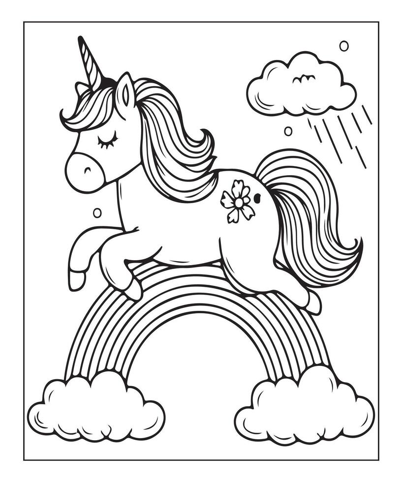 unicorn coloring page for kids vector