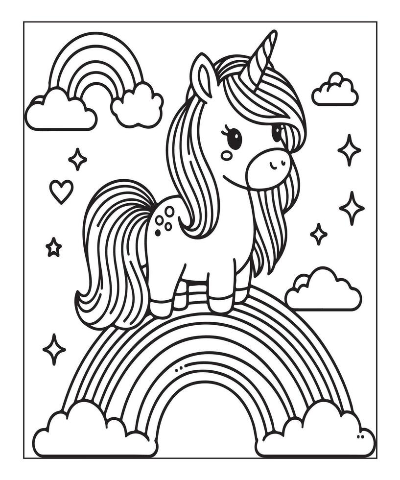 cute unicorn coloring page, kdp interiors vector