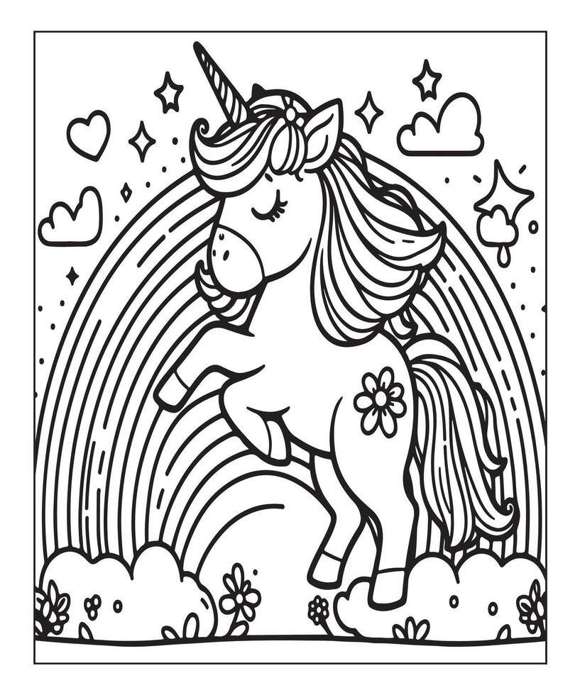 unicorn coloring page for kids vector