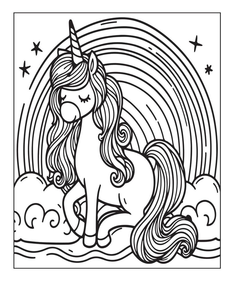 unicorn coloring page for kids vector