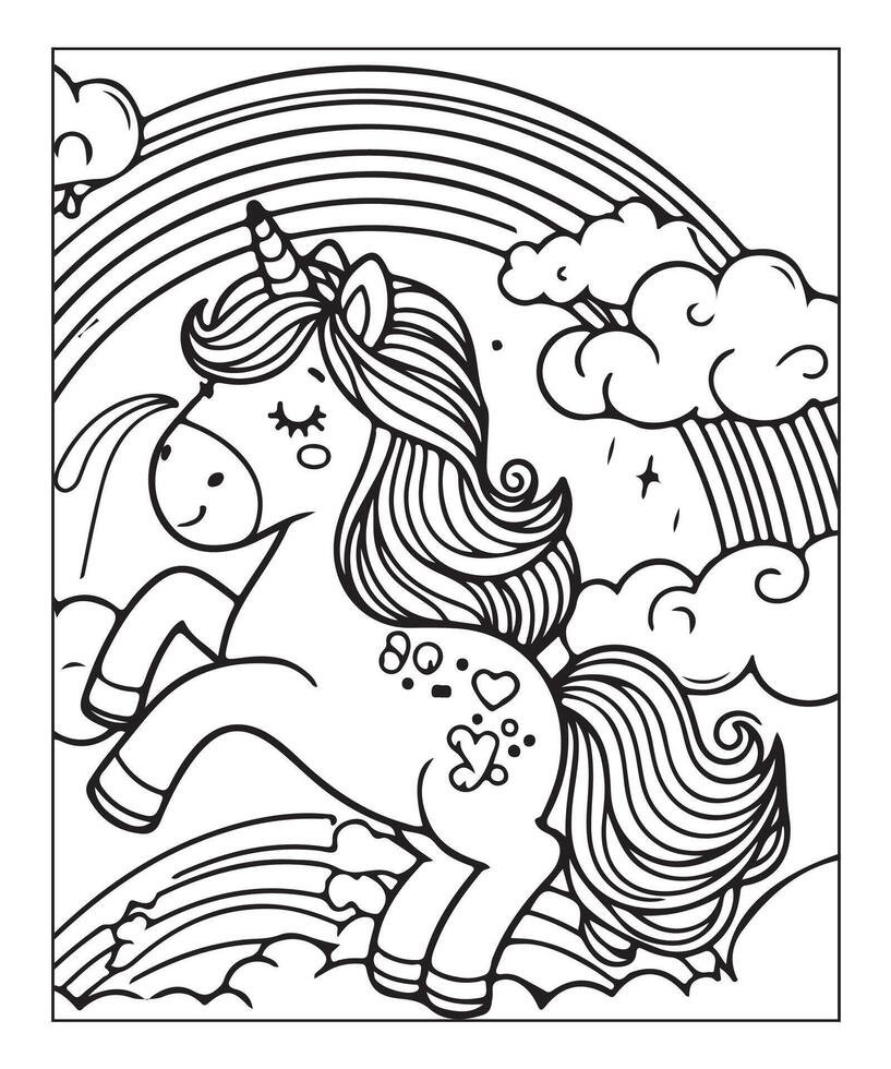 unicorn coloring page for kids vector