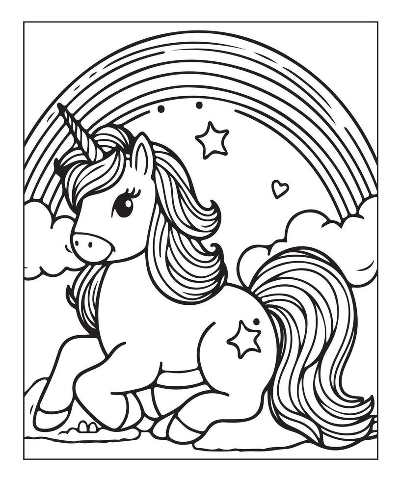 página para colorear de unicornio para niños vector