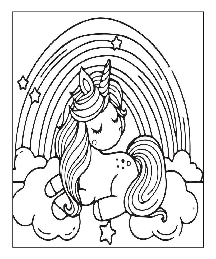 unicorn coloring page for kids vector