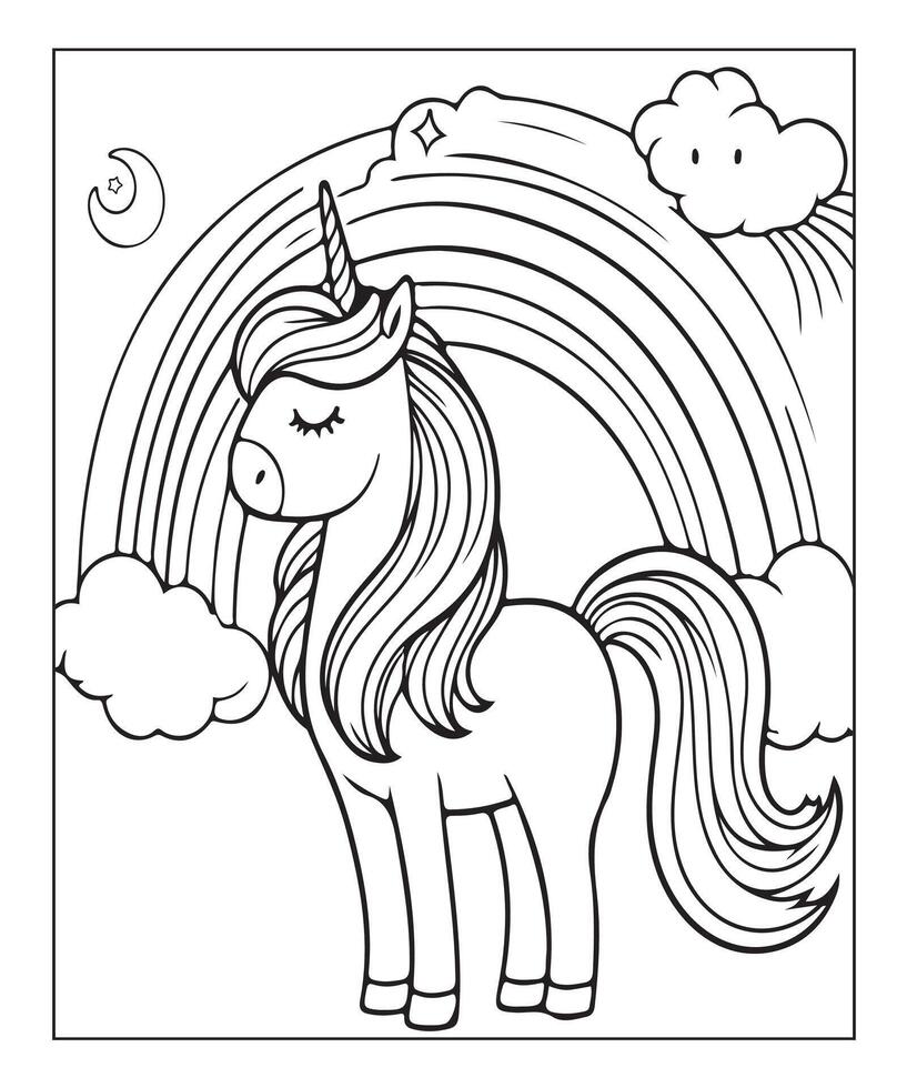 unicorn coloring page for kids vector