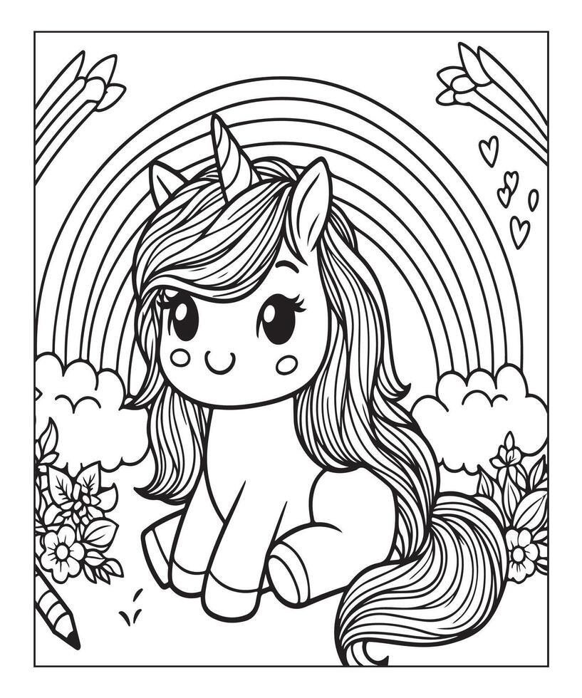 unicorn coloring page for kids vector