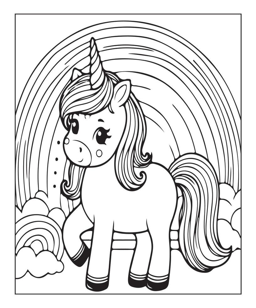 página para colorear de unicornio para niños vector