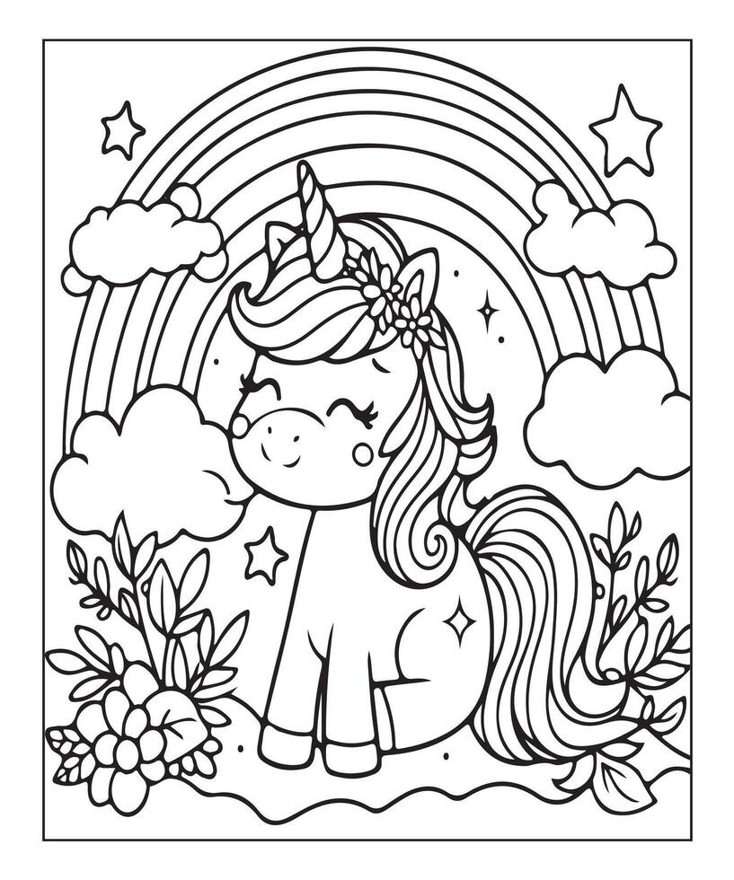 unicorn coloring page for kids vector