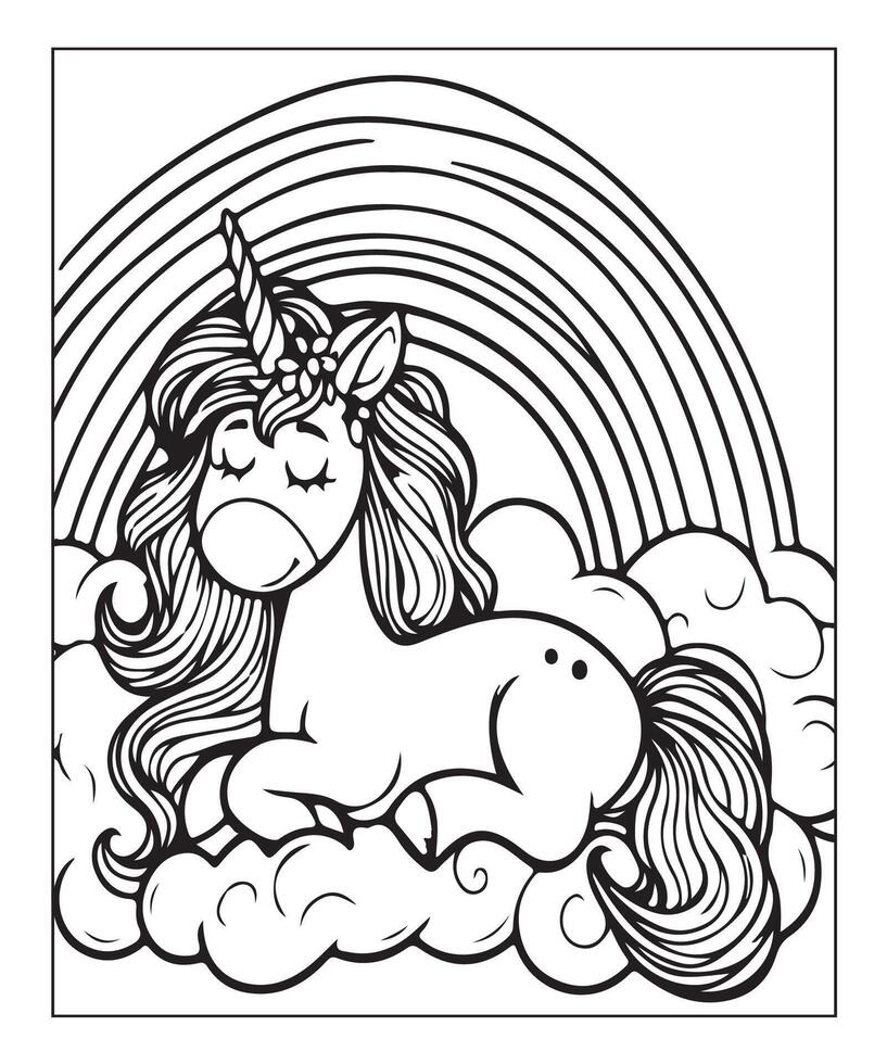 unicorn coloring page vector