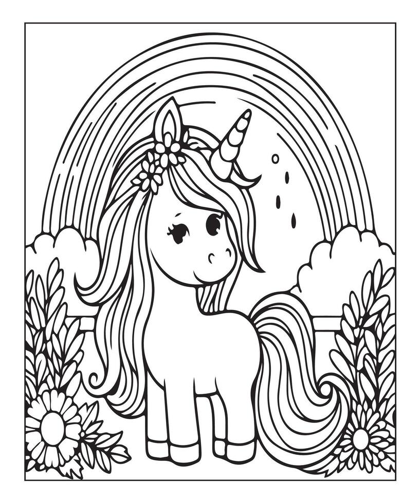 unicorn coloring page vector