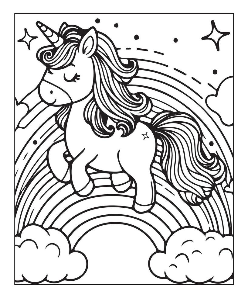 cute unicorn coloring page illustration vector