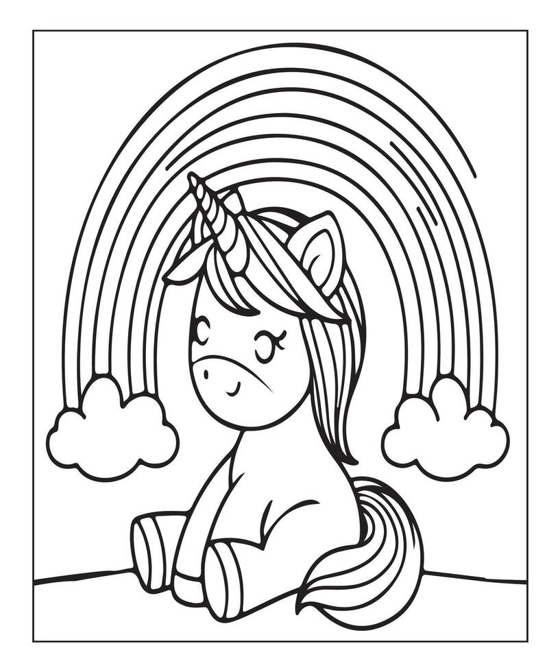 página para colorear de unicornio para niños vector