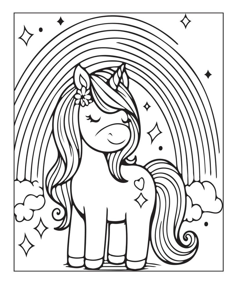 página para colorear de unicornio para niños vector