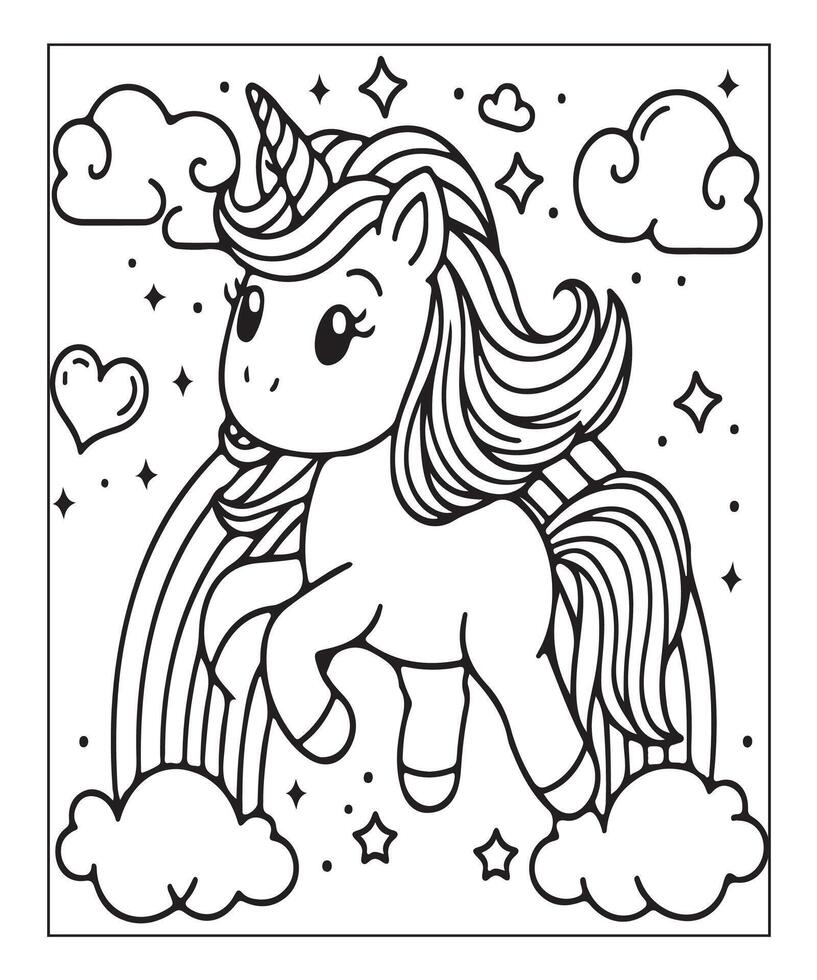 unicorn coloring page for kids vector