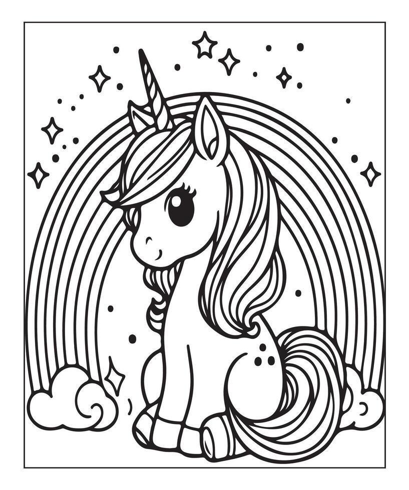 página para colorear de unicornio para niños vector