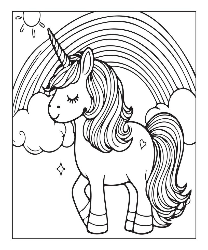 página para colorear de unicornio para niños vector