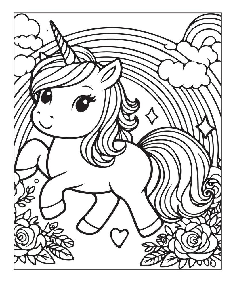 unicorn coloring page for kids vector