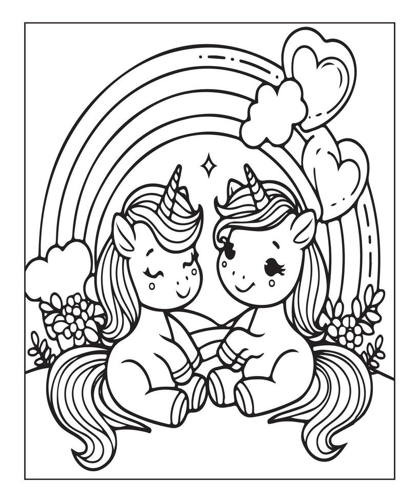 unicorn coloring page vector