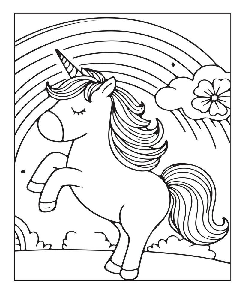 unicorn coloring page for kids vector