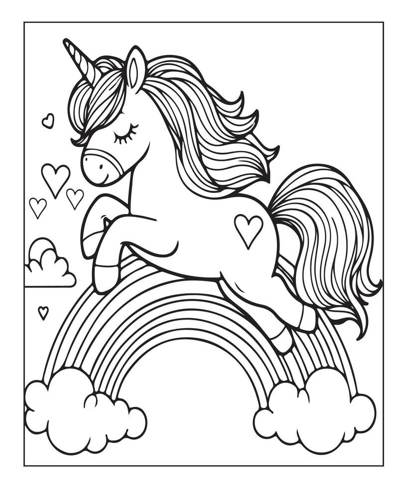 unicorn coloring page for kids vector