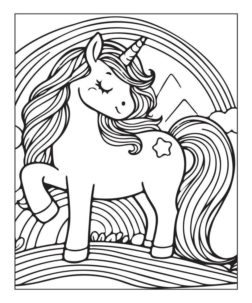 unicorn coloring page vector