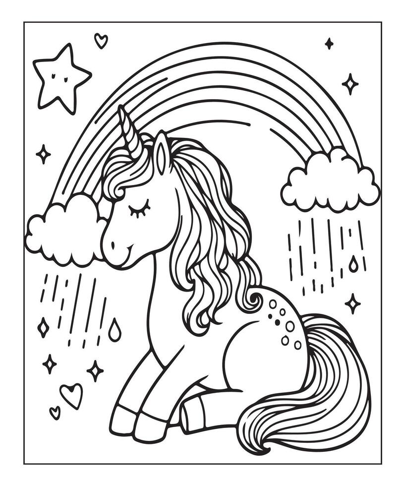 página para colorear de unicornio para niños vector