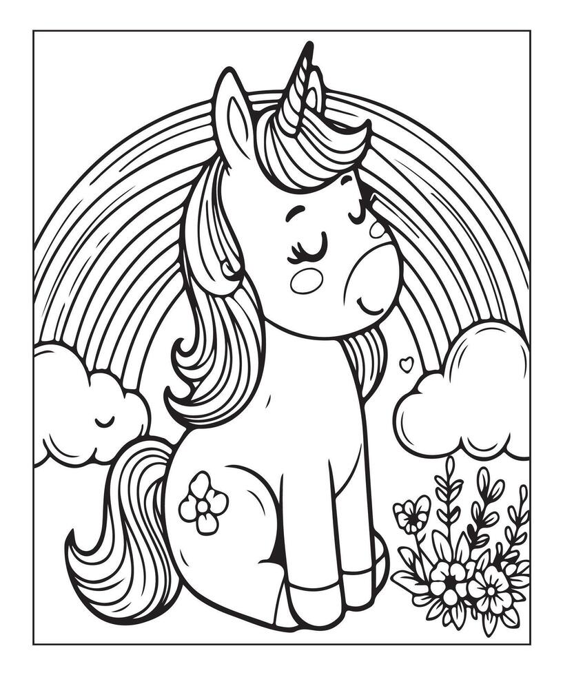 unicorn coloring page for kids vector