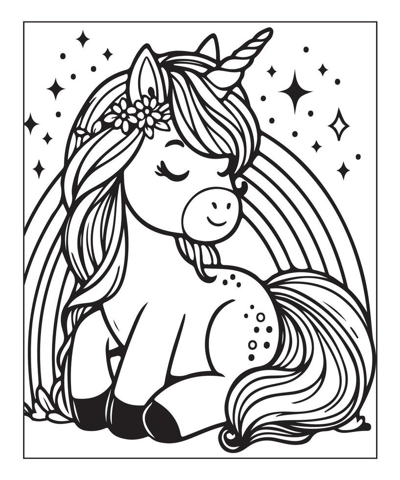 unicorn coloring page vector