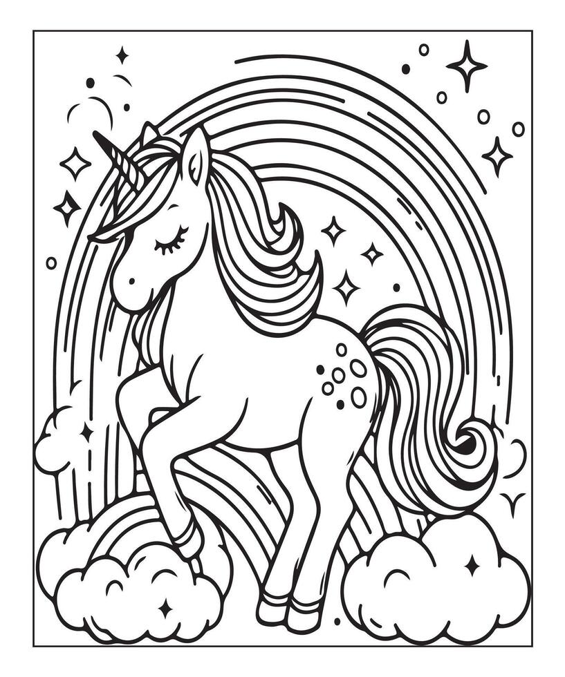 página para colorear de unicornio para niños vector