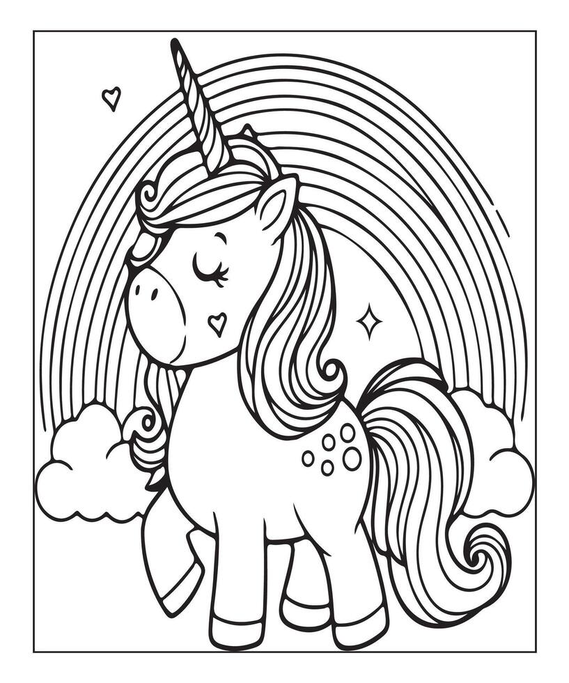 unicorn coloring page for kids vector