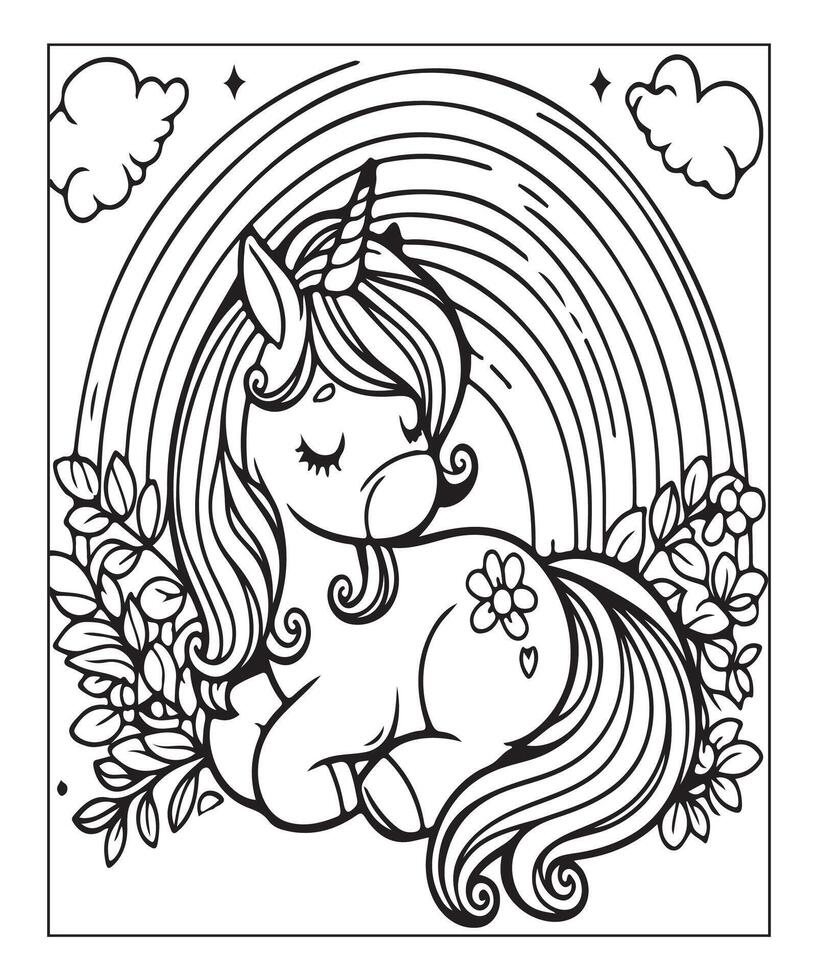 página para colorear de unicornio para niños vector