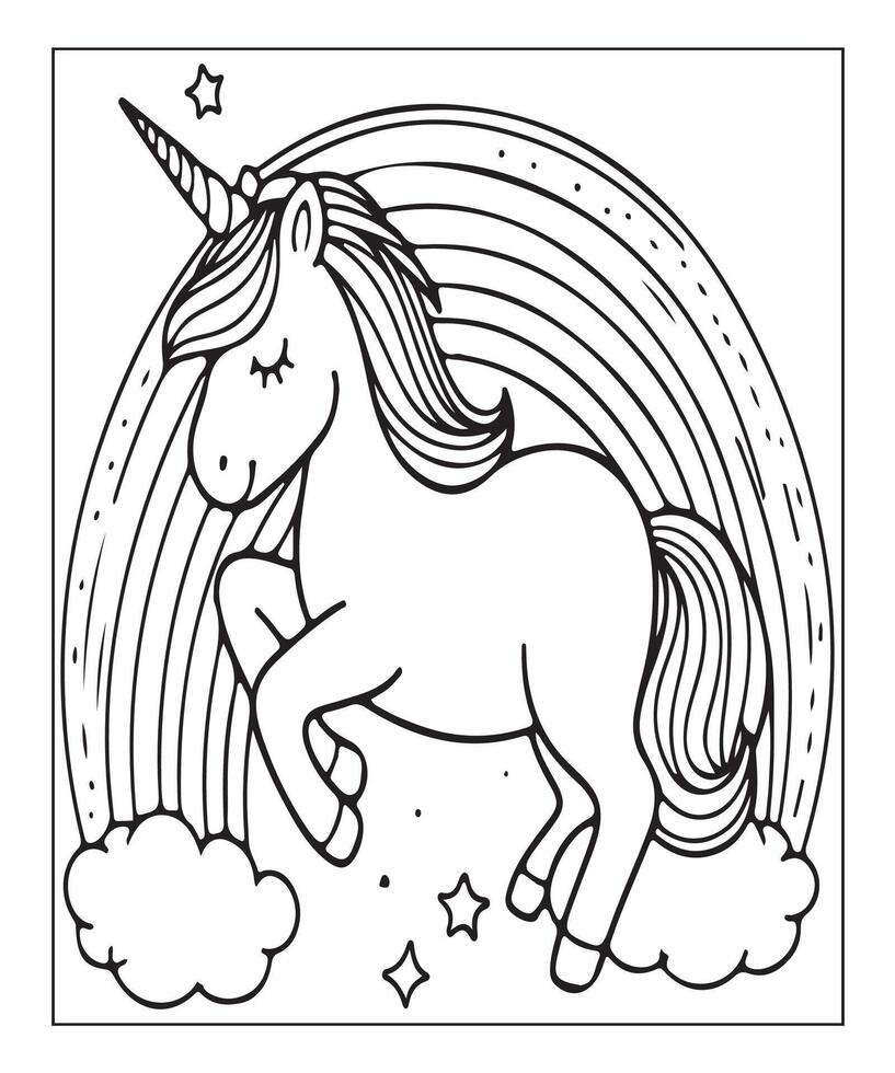 unicorn coloring page vector