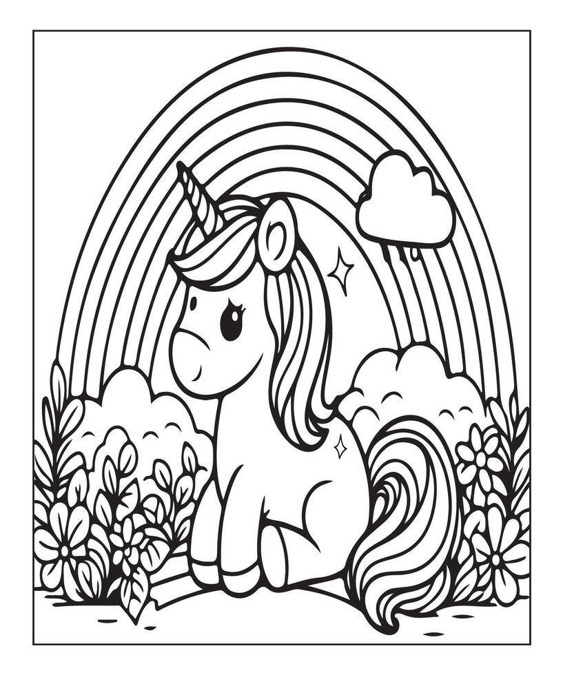 página para colorear de unicornio para niños vector